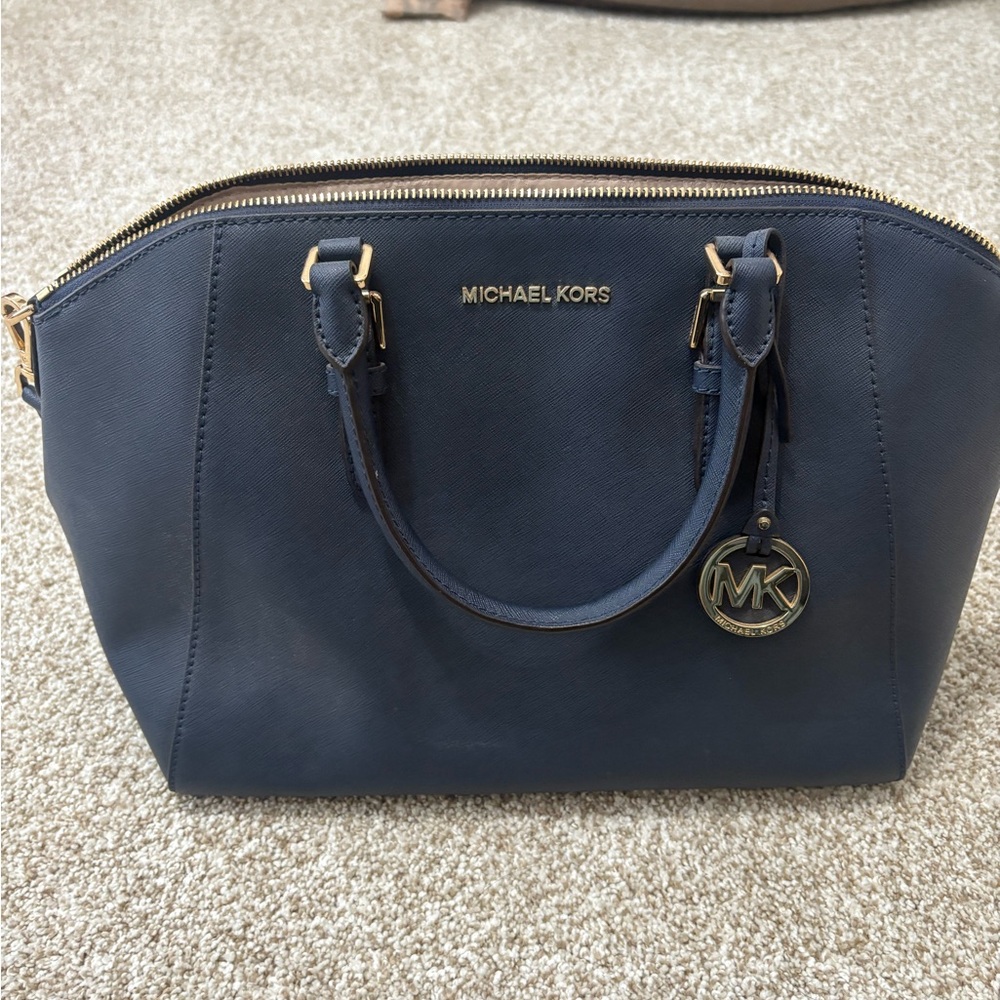 Michael Kors Ciara Large Satchel in Blue Saffiano Leather - Picture 2 of 6